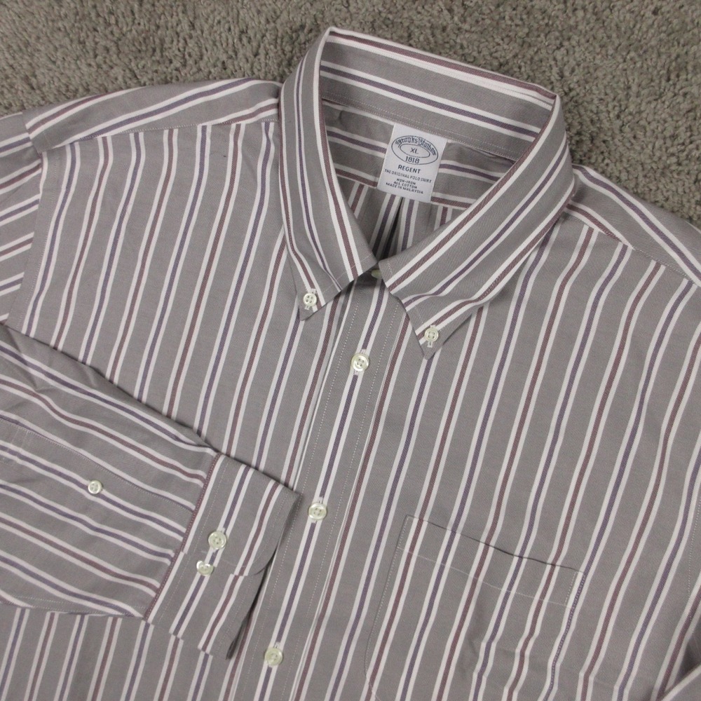 Brooks Brothers Shirt Mens XL Gray Striped Regent Non Iron‎ Twill Button Up NEW